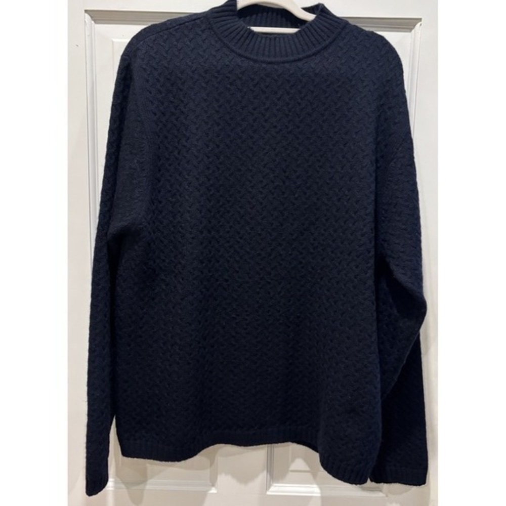 Alex Cannon Wool Blend Navy Cable Knit Mock Neck Sweater Mens Sz L